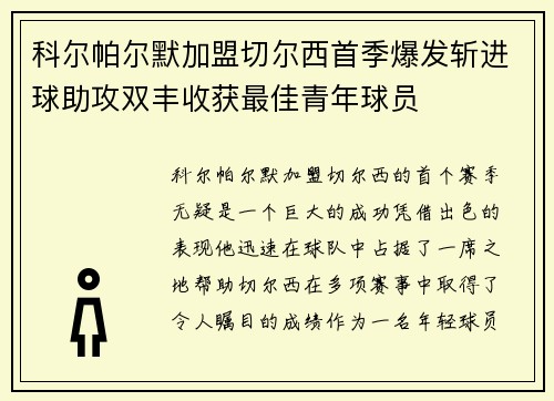 科尔帕尔默加盟切尔西首季爆发斩进球助攻双丰收获最佳青年球员 科尔帕尔默加盟切尔西首季爆发斩进球助攻双丰收获最佳青年球员